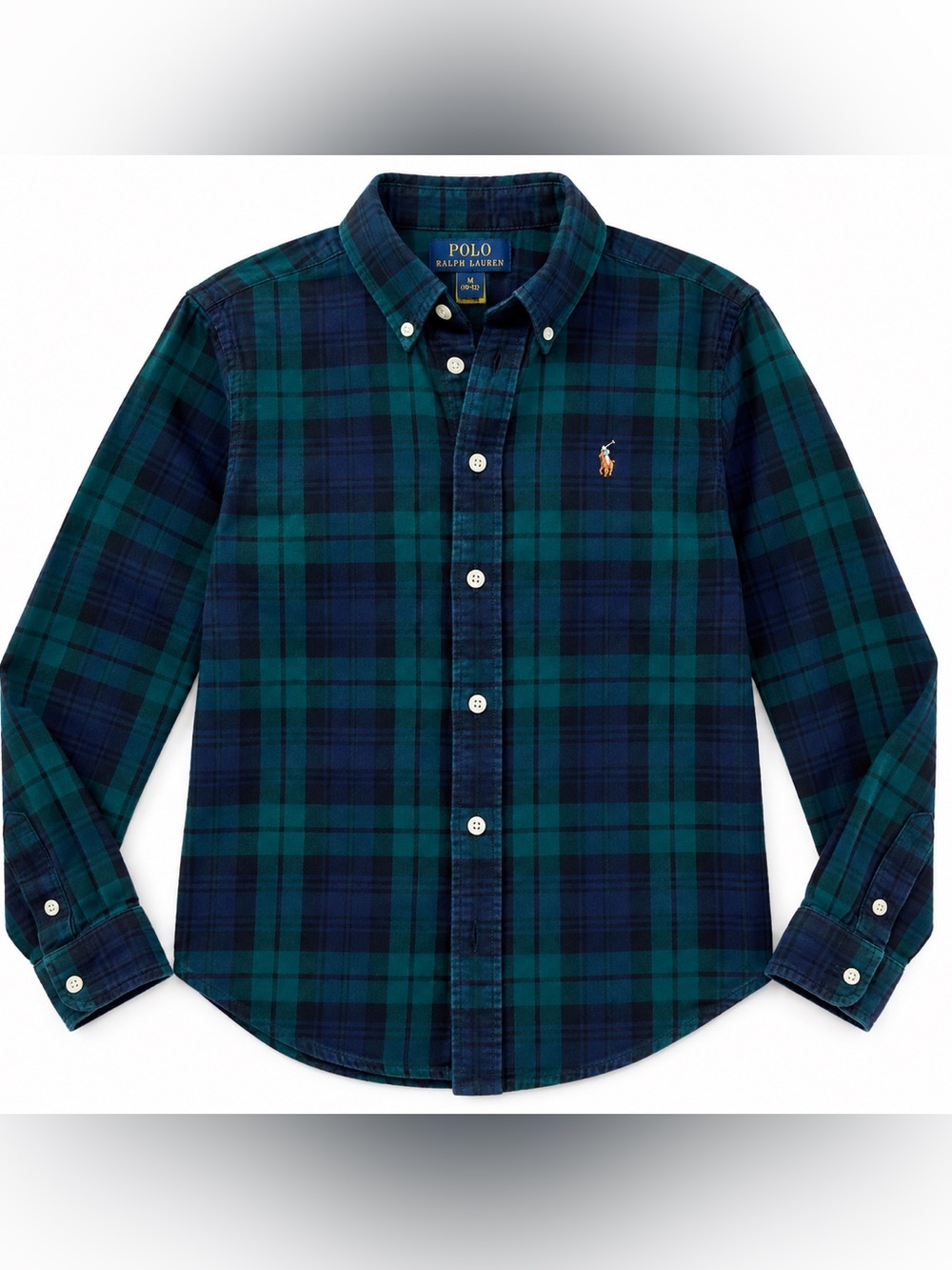 Polo Ralph Lauren Kids Green Navy Plaid Button Down Shirt Size M 10/12